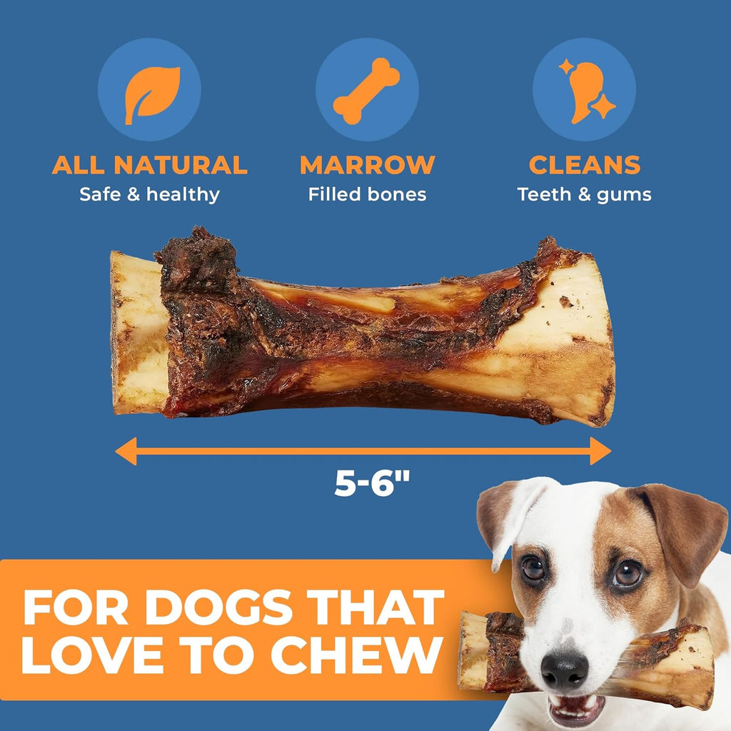 USA Marrow Bones for Dogs – All-Natural 5-6" Beef Bone Marrow Dog Treats – Long Lasting Bones for Aggressive Chewers – High-Protein Chews for Small, Medium, Large & Extra Large Breeds