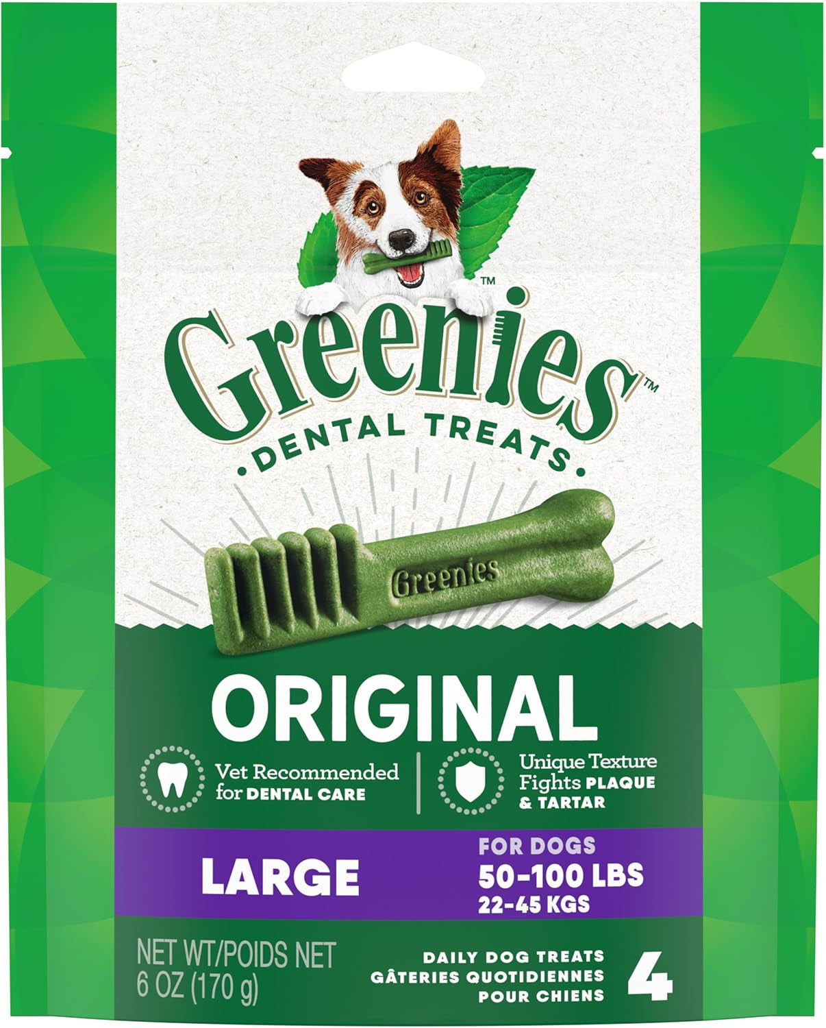 Original Large Dental Dog Treats, 6 Oz. Pack (4 Treats)