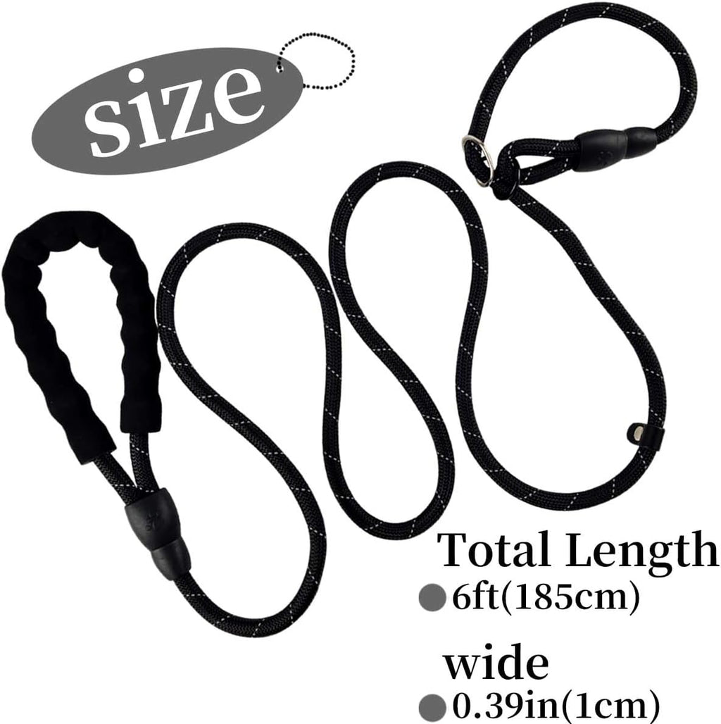 Slip Knot Leashes for Dog Training, 6 FT Black Comfortable Handle Dog Slip Leash for Control Dogs Lead Adjustable Slip Lead for Small Medium Large Dogs