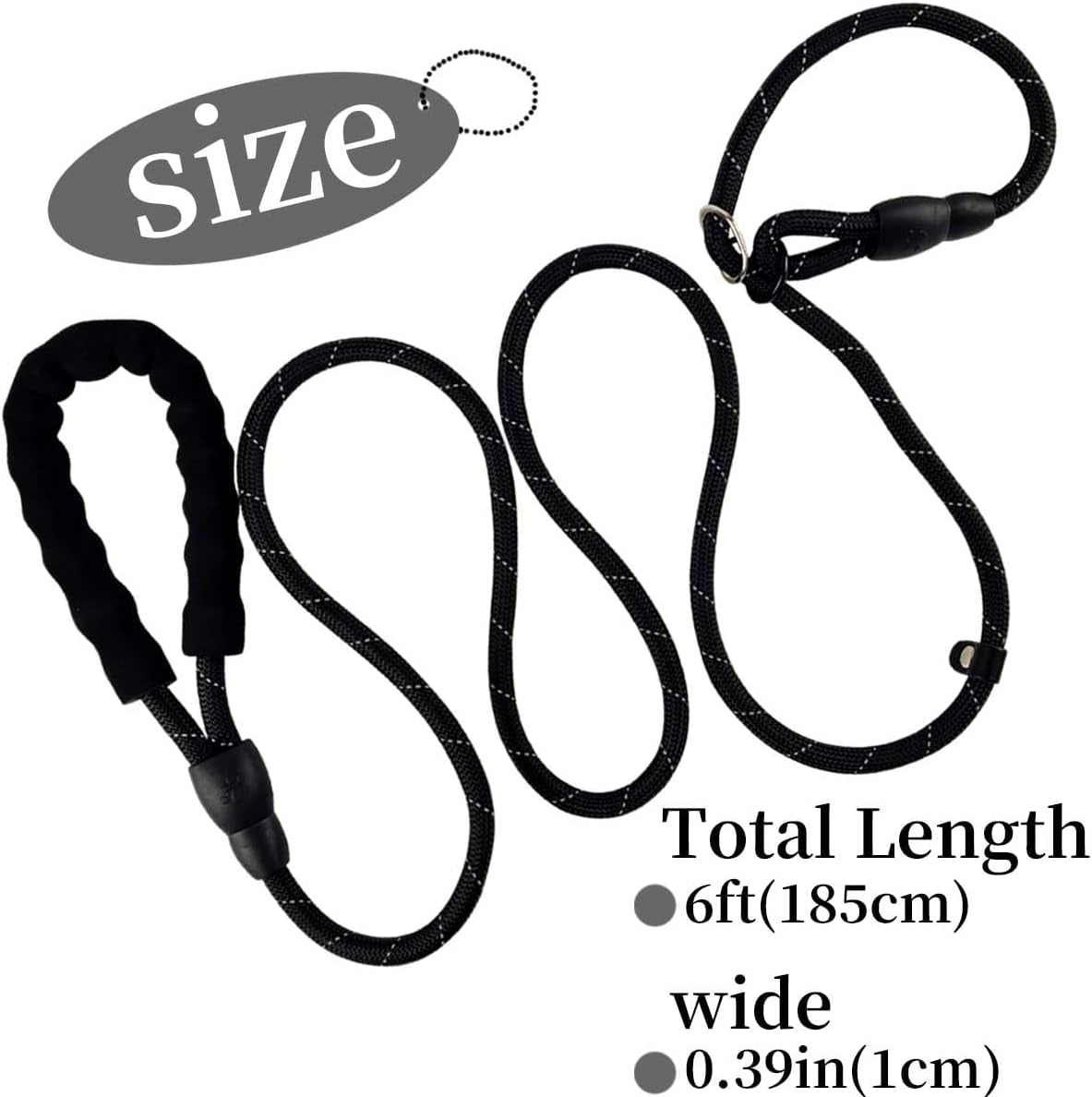 Slip Knot Leashes for Dog Training, 6 FT Black Comfortable Handle Dog Slip Leash for Control Dogs Lead Adjustable Slip Lead for Small Medium Large Dogs