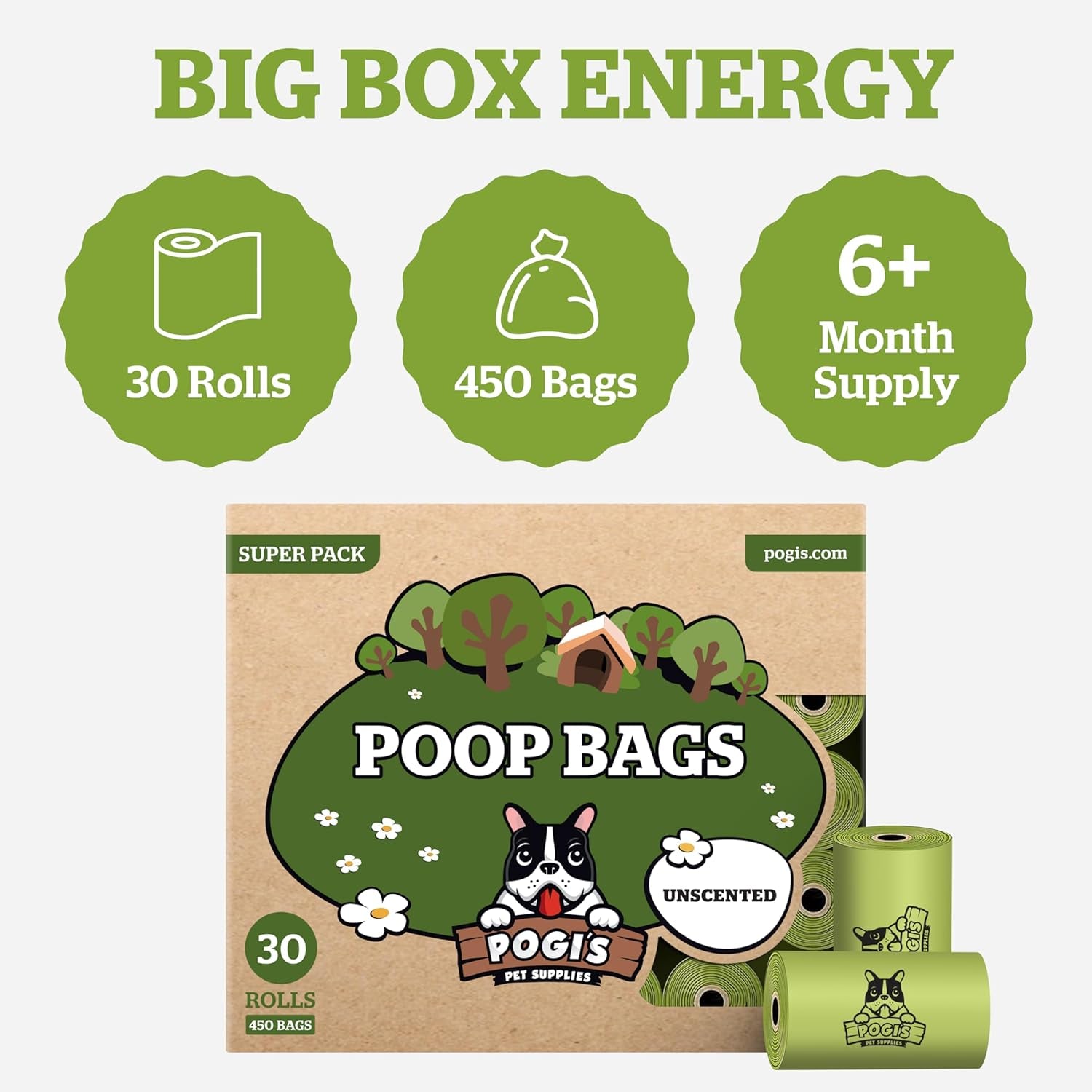 Pogi’S Dog Poop Bags – Leak-Proof & Extra Thick Pet Waste Bags (Unscented, 30 Rolls, 450-Count)