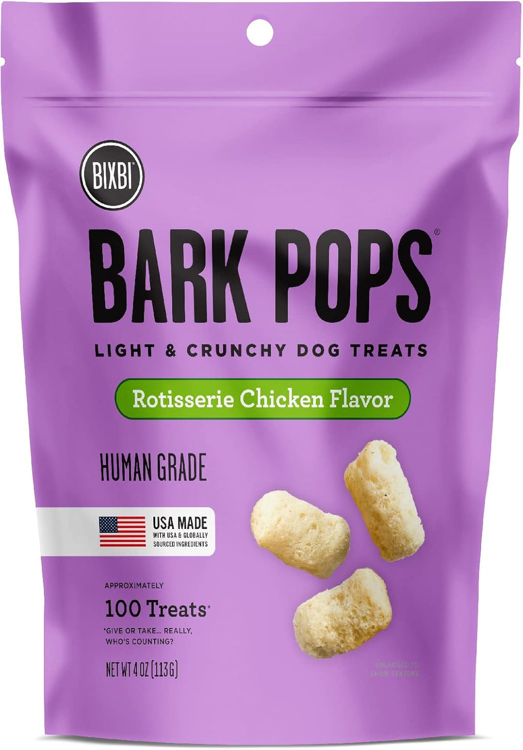 Bark Pops, Rotisserie Chicken (4 Oz, 1 Pouch) - Crunchy Small Training Treats for Dogs - Wheat Free and Low Calorie Dog Treats, Flavorful Healthy and All Natural Dog Treats