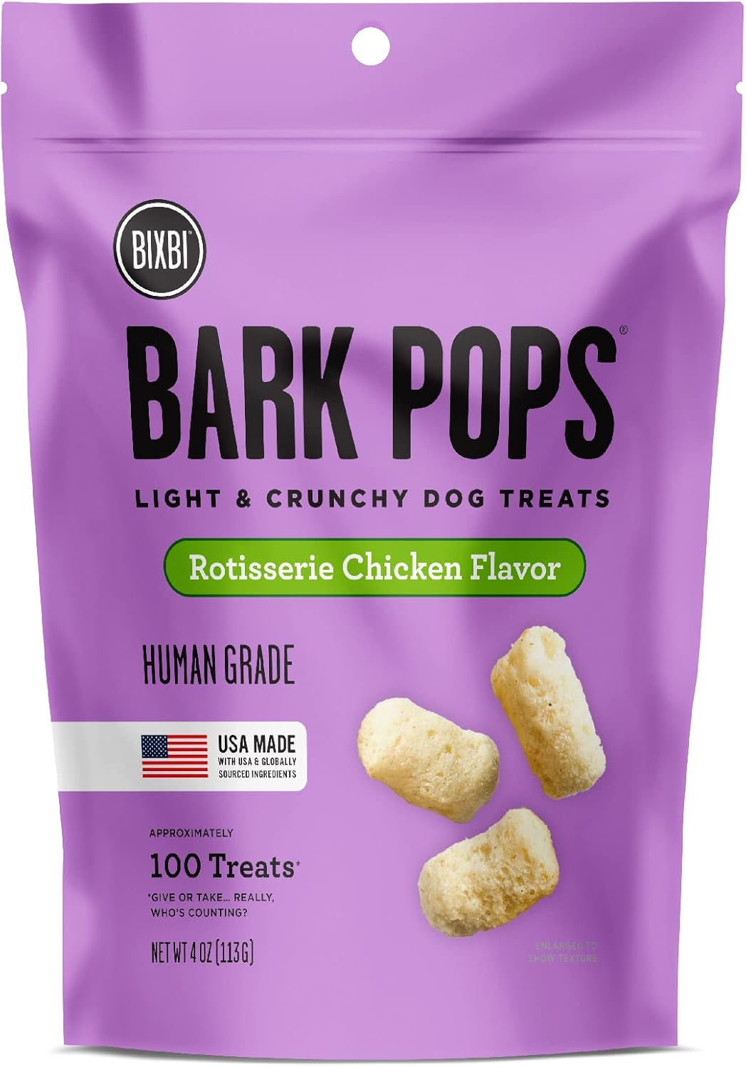Bark Pops, Rotisserie Chicken (4 Oz, 1 Pouch) - Crunchy Small Training Treats for Dogs - Wheat Free and Low Calorie Dog Treats, Flavorful Healthy and All Natural Dog Treats