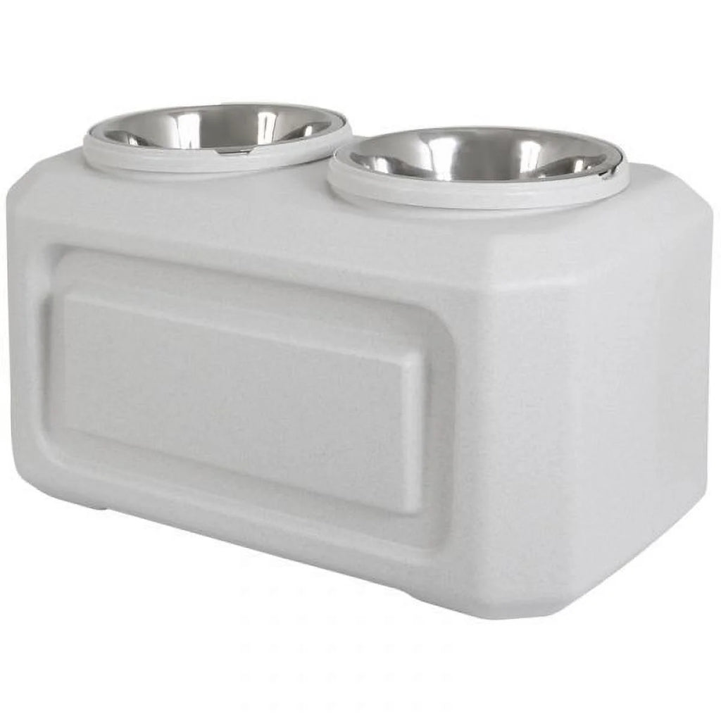 Vittles Vault 2-In-1 Elevated Stainless Steel Dog Bowls with 50 Lb Dry Food Storage, White