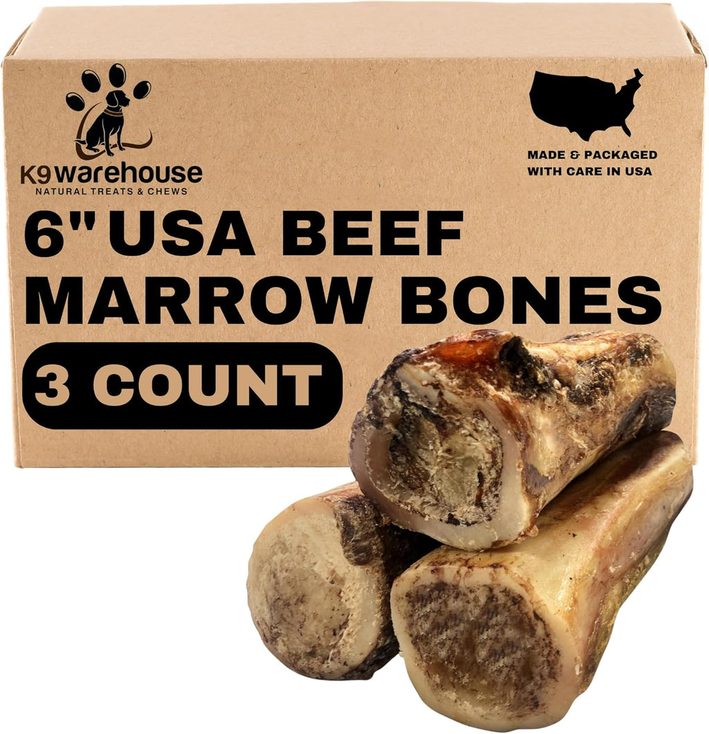 USA Marrow Bones for Dogs – All-Natural 5-6" Beef Bone Marrow Dog Treats – Long Lasting Bones for Aggressive Chewers – High-Protein Chews for Small, Medium, Large & Extra Large Breeds