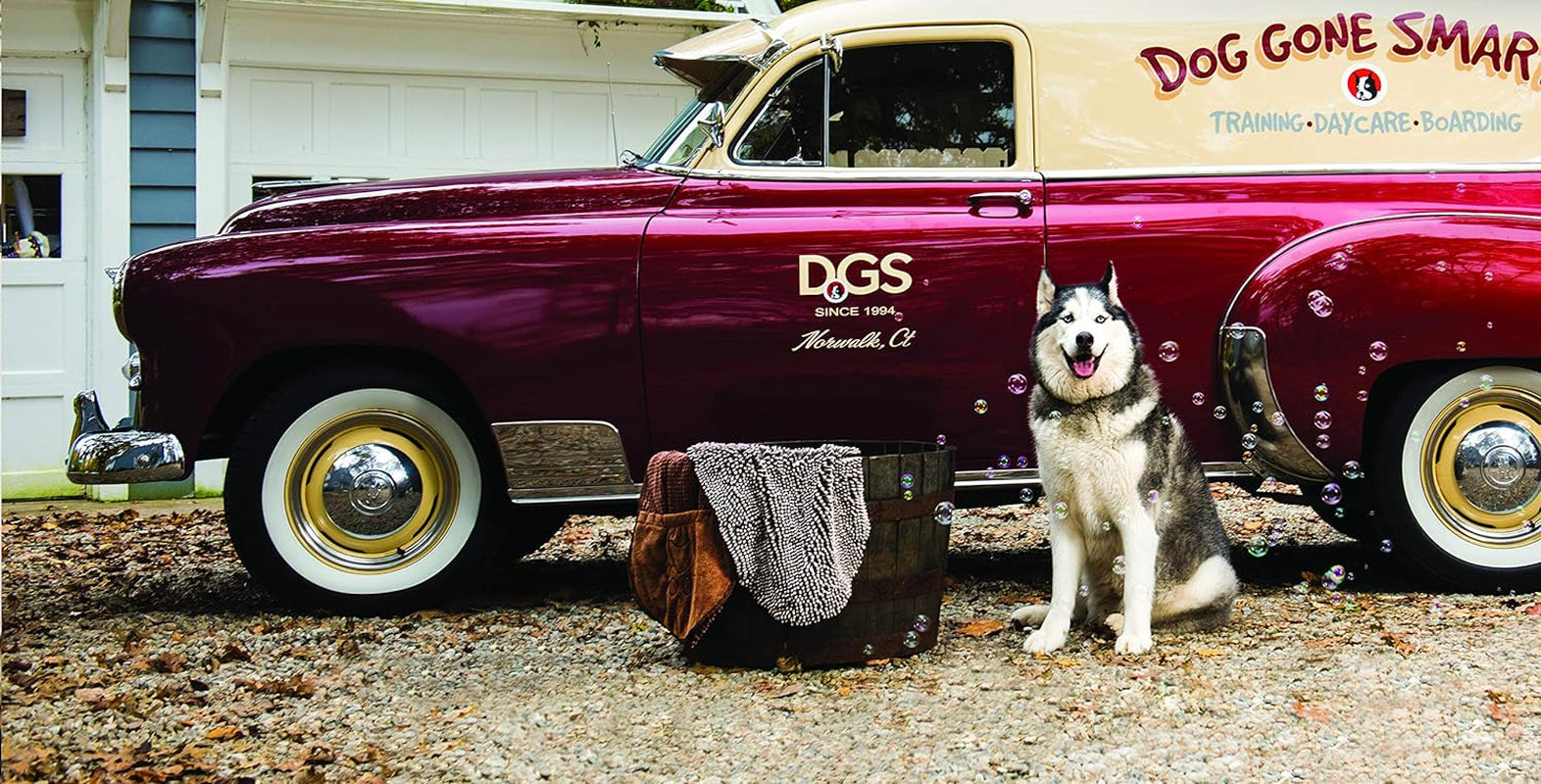 the Dirty Dog Shammy - Fast Drying Plush Shammy Towel with Dual Hand Pockets and Elastic - Super Absorbent Microfiber and Machine Washable - Grey