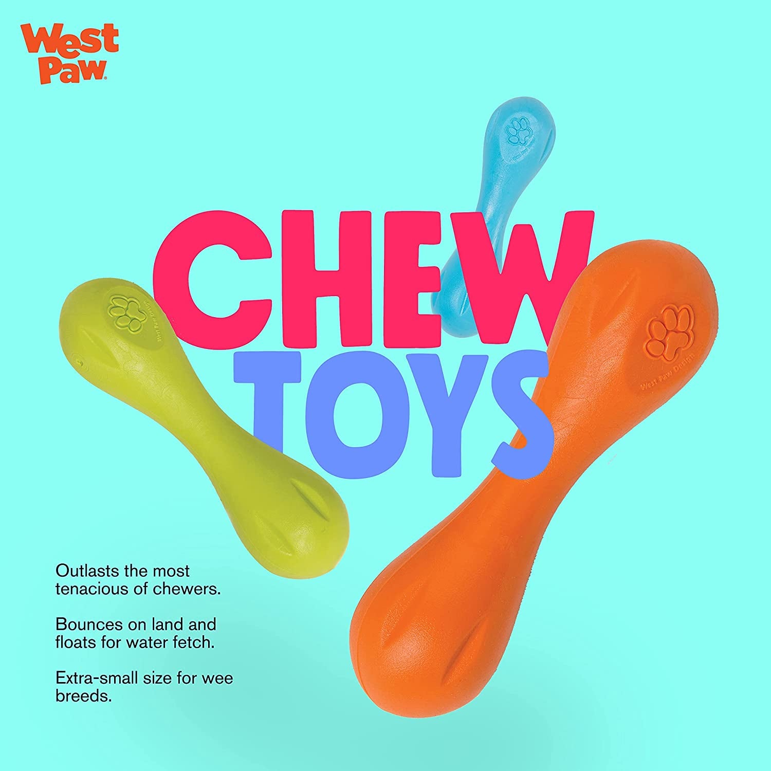 Zogoflex Hurley Dog Bone Chew Toy – Floatable Pet Toys for Aggressive Chewers, Catch, Fetch – Bright-Colored Bones for Dogs – Recyclable, Dishwasher-Safe, Non-Toxic, Large, Aqua