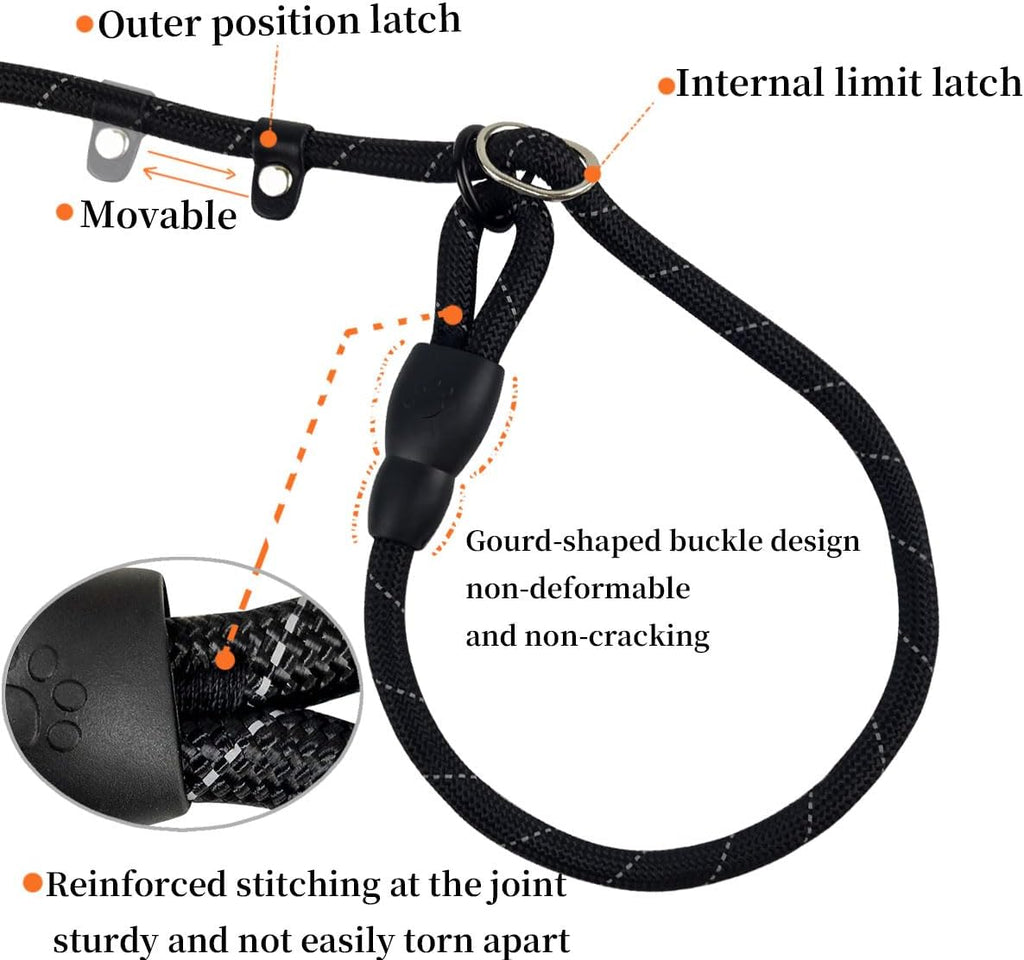 Slip Knot Leashes for Dog Training, 6 FT Black Comfortable Handle Dog Slip Leash for Control Dogs Lead Adjustable Slip Lead for Small Medium Large Dogs