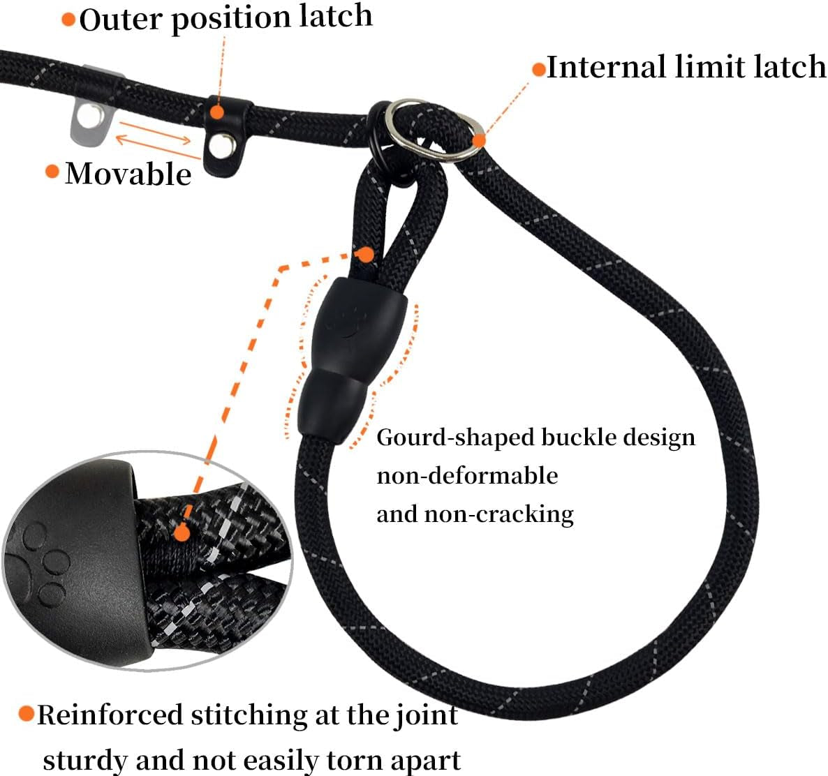 Slip Knot Leashes for Dog Training, 6 FT Black Comfortable Handle Dog Slip Leash for Control Dogs Lead Adjustable Slip Lead for Small Medium Large Dogs