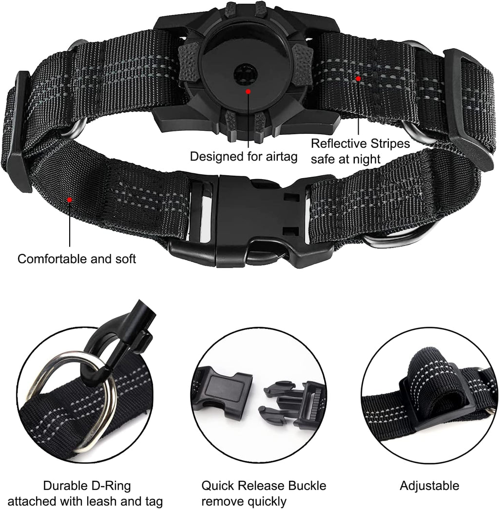 Apple Airtag Heavy Duty Dog Collar with Airtag Holder Case, Adjustable for Medium Large Dogs